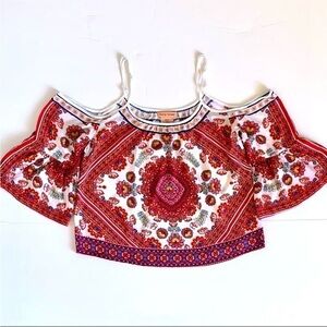 Flying Tomato Top Red Floral Cold Shoulder M Boho Festival Concert Summer